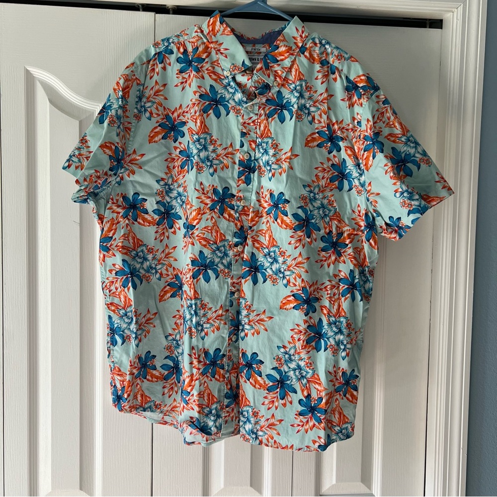 Crown & Ivy Floral Men's Button-Down Shirt - Blue and Orange Size XXL